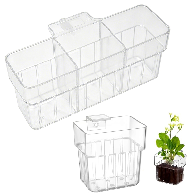 Aquarium Planted Wall - 水槽用透明水耕栽培バスケット 壁掛け式水生植物スタンド - 家庭用カップ 水生景観装飾用
