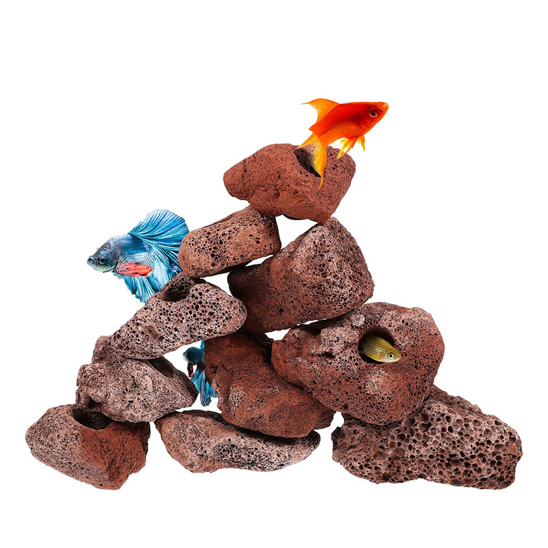 Planted Aquarium With Rocks - オープンホールロックフィッシュピールシェルター陶器火山石モスウォータープラント魚タンク風景アクセサリー水族館装飾