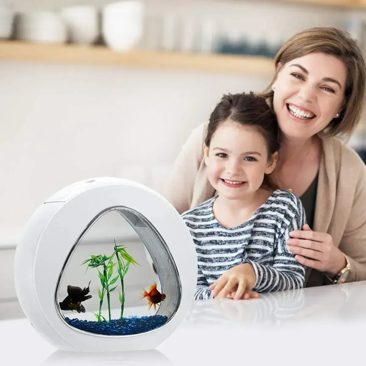 Planted Aquarium Bowl - ベタ水槽、LEDライトと電源フィルター付きの魚水槽、人工水生植物付きの魚鉢