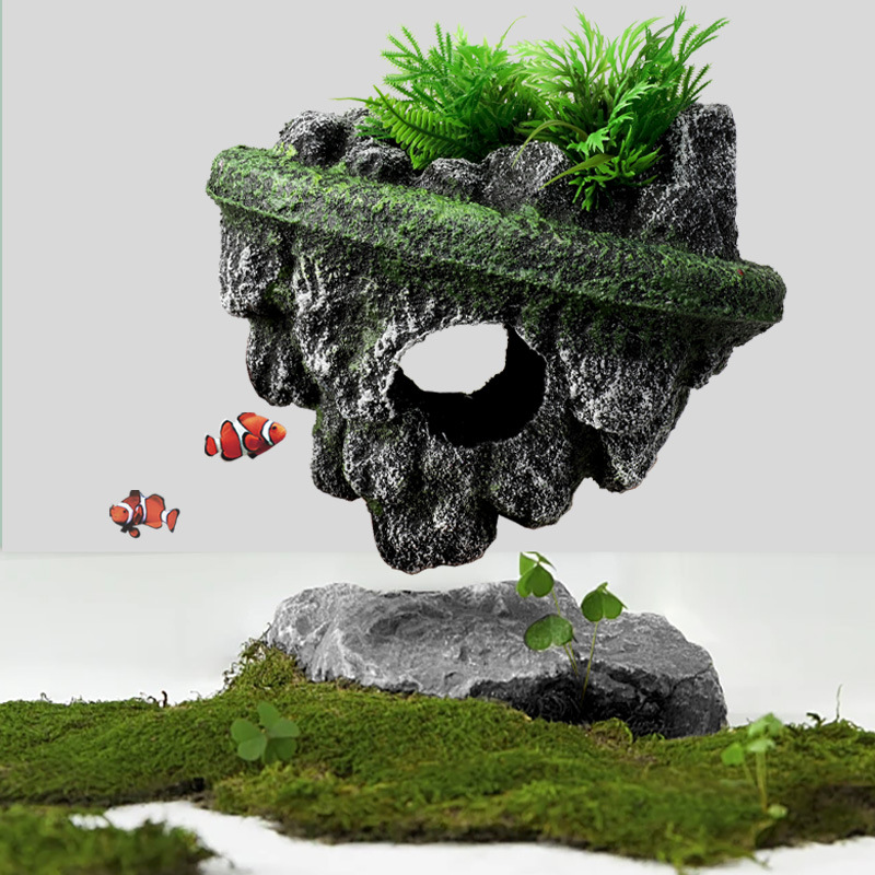 Planted Aquarium With Rocks - 中断された島の水槽装飾クリエイティブフローティングストーンシミュレーション植物洞窟工芸品装飾品水族館アクセサリー