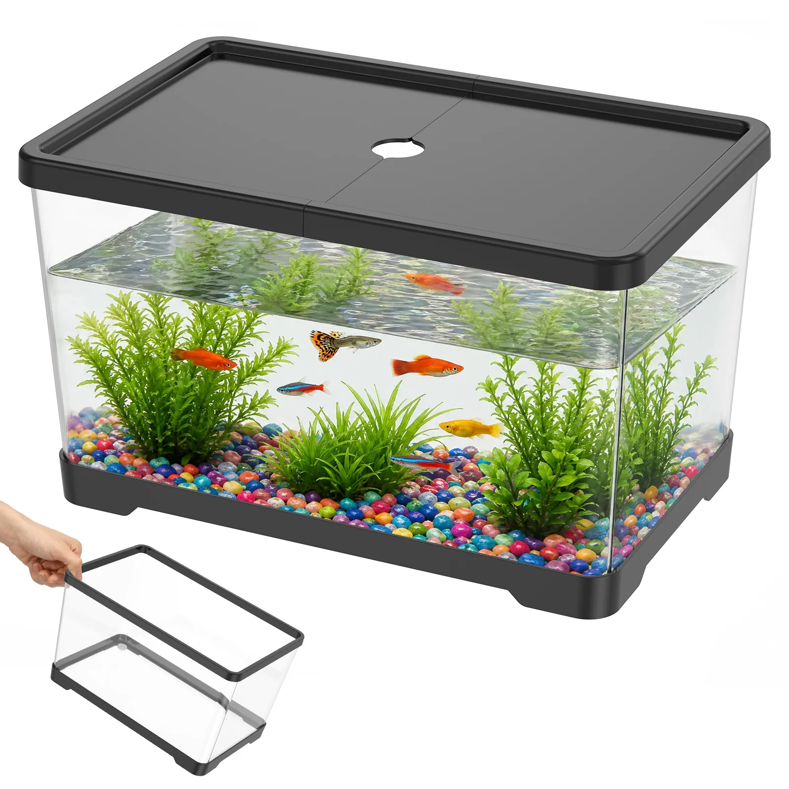 Planted Aquarium Bowl - 透明な水槽カバー付きデスクトップ長方形水草ペットタンク、オフィスや家の装飾に