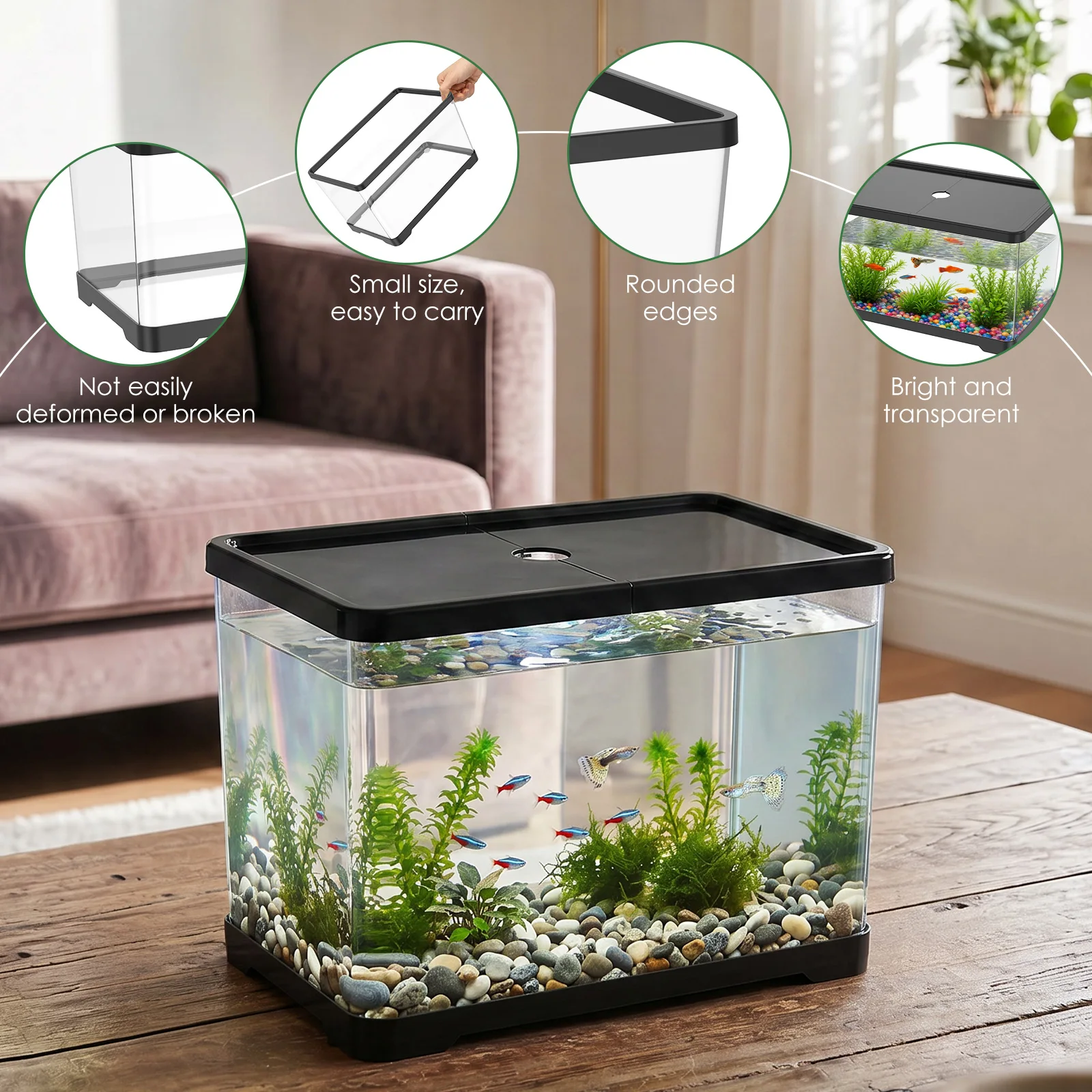 透明な水槽カバー付きデスクトップ長方形水草ペットタンク、オフ - Planted Aquarium Bowl のレビューと価格