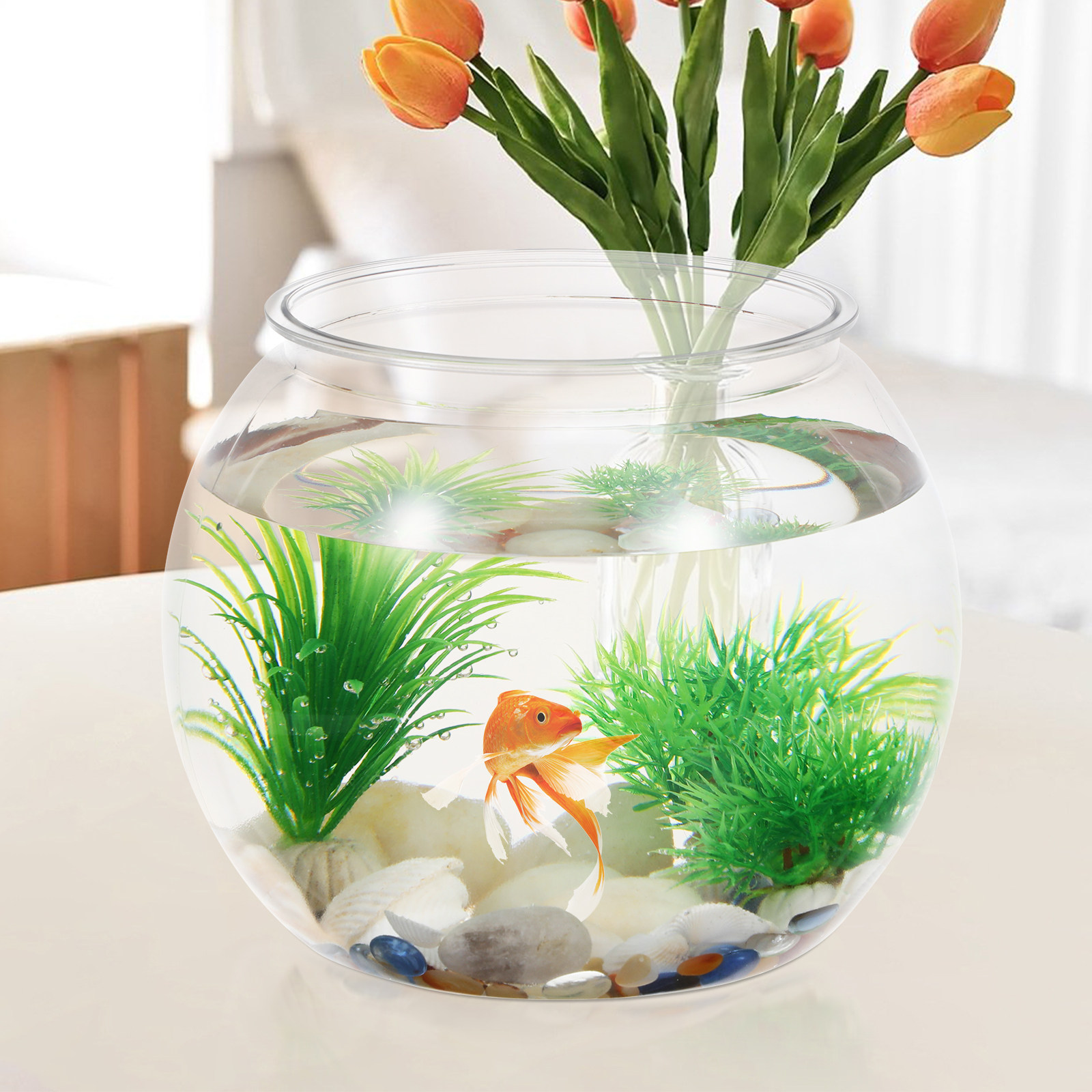 落下防止プラスチック製魚鉢、卓上丸型小型水槽、金魚や植物用、 - Planted Aquarium Bowl のレビューと価格