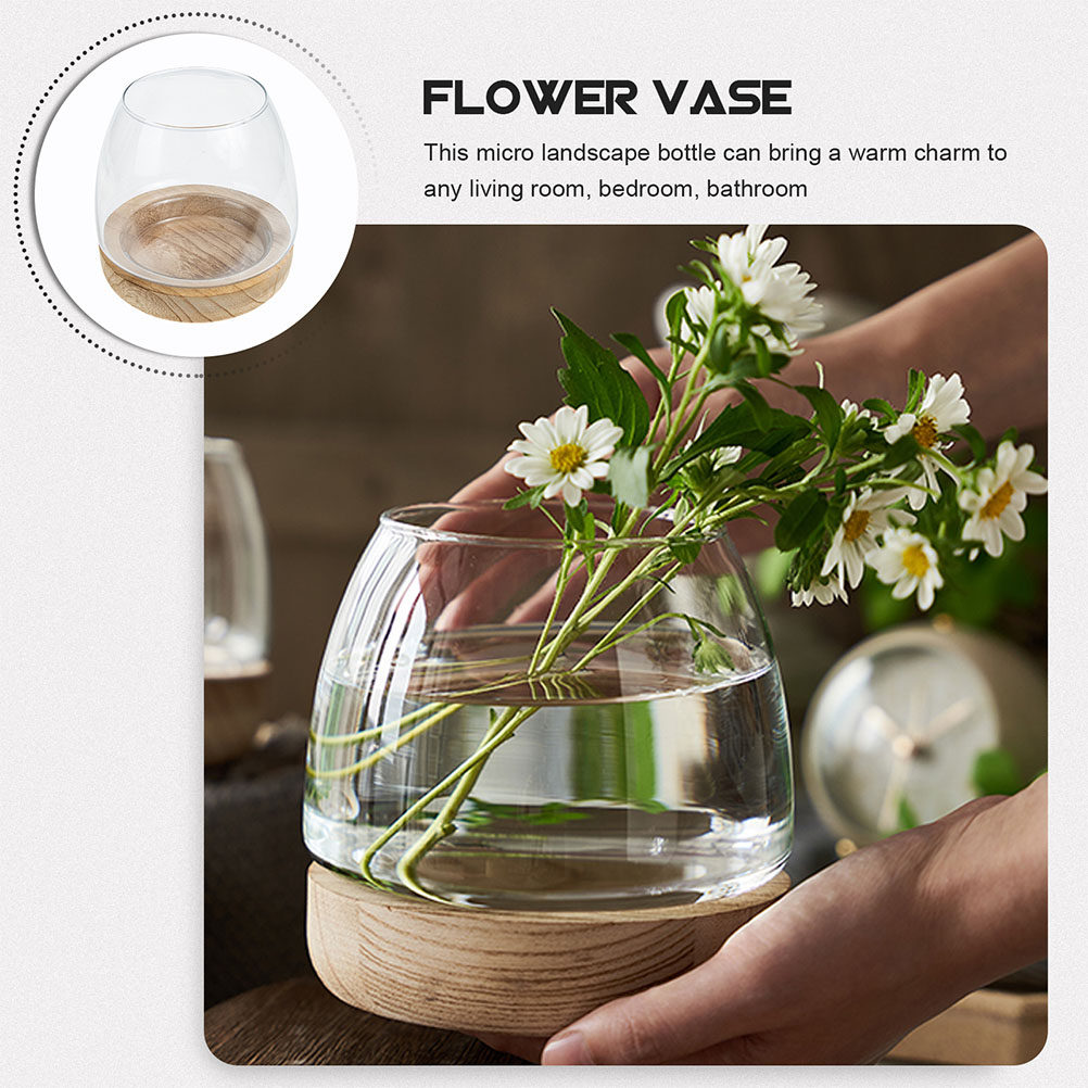 木製ベースのガラス製水耕栽培プランター花瓶1セット、デスクト - Planted Aquarium Bowl のレビューと価格